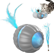 LED Light Automatic Rolling Cat Toy Ball with Removable Feather Design, Smart Interactive Indoor Cat