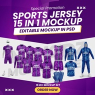 TRENDING MOCKUP 15 in 1 Sports Jersey Kit PSD Mockup | Tshirt & 3D Jersey Mockup | Sublimation