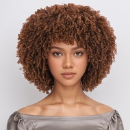 TEMU Football Wig 10 Inch Short Curly Afro Wig With Bangs For Women- Bouncy Bob Style, High-density