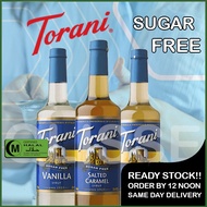 TORANI Sugar Free Syrup Glass Bottle 750ml - Caramel, Vanilla, Hazelnut, Irish Cream