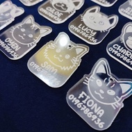 (Top Craft) Tag Nama Kucing Kustom Cat Tag Collar Acrilic Transparent Percuma Jumper Ring