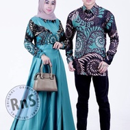 batik couple keluarga muslim terbaru gamis muslim kombinasi polos - hijau