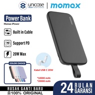 powerbank momax ipower pd 3 10000mah 20w qc 3.0 usb c lightning cable - usb c black 20000 mah