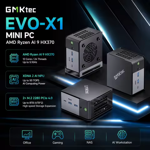 GMKtec EVO-X1 Mini PC Ryzen AI 9 HX 370 Radeon 890M DDR5 Oculink WiFi6 65W Gaming Computer