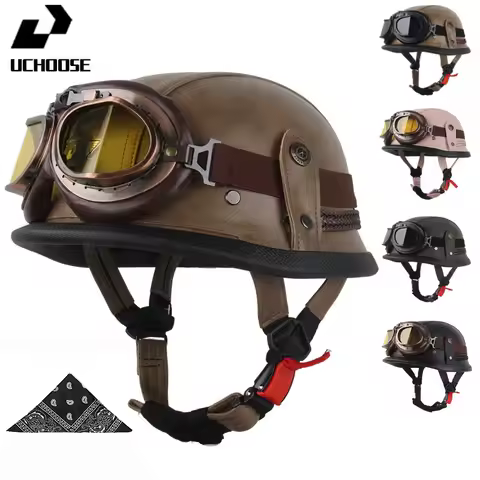 DOT Certified Vintage Open Helmet Motorcycle Open Face Helmet Retro 3/4 Helmet Cruise Casco Casque M