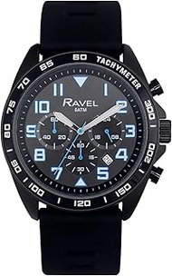 Plus - Black Chronograph Sports Watch for Men (46 mm) with Silicone Strap - 50 m Waterproof - Japane