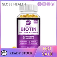 [120pcs] ไบโอตินและคอลลาเจนสำหรับผม ผิวหนัง และเล็บ - อาหารเสริมต่อต้านวัยจากธรรมชาติ ไม่ใช่จีเอ็มโอ