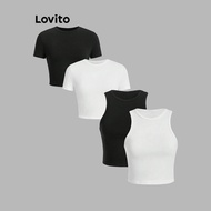 Lovito Casual Tank Top Plain Basic Crop Tank Top for Women L80ED368