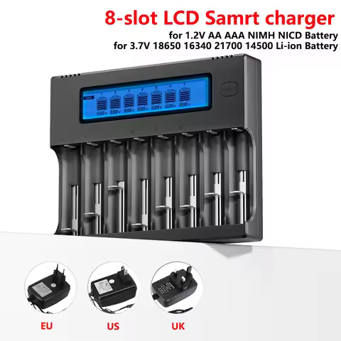 PALO 4-8 Slots LCD Samrt Charger for 3.7V 18650 16340 21700 14500 Li-ion Cylindrical Battery 1.2V AA