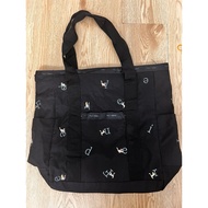 Large-sized 2-hand cat-embroidered parachute fabric shoulder tote bag that can hold a laptop