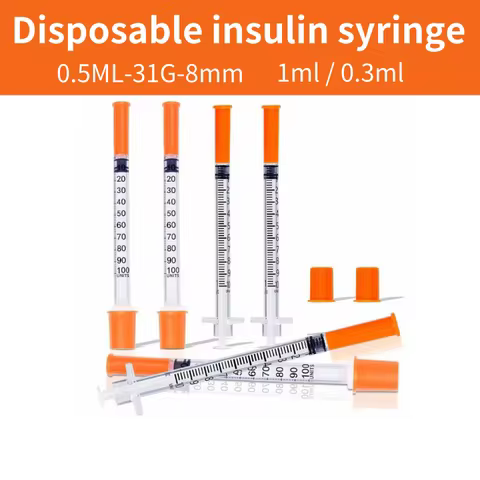 0.5ml/cc-31G*8mm Disposable Sterile Orange Insulin Syringe With Needle,Individually Packed For Liqui