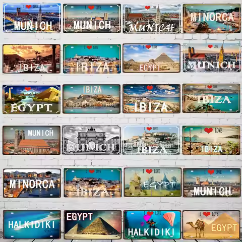 Ibiza Egypt Munich Haikidiki City Metal Sign Tin Plate Vintage Poster For Wall Art Shop Club Bar Hom