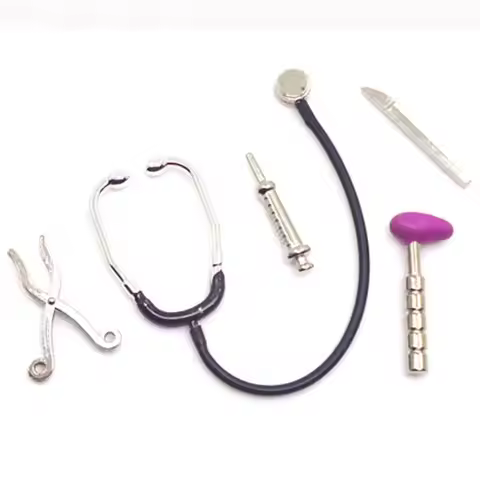 1/6 1/12 Scale Dollhouse Stethoscope Set Miniature Medical Appliances Alloy Work Drum Doctor Nurse P