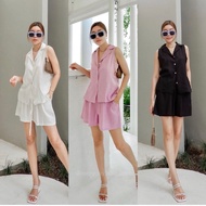 Linen Suit With Vest/Sleeveless With Pants Thai Work Linen Set Women
