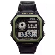 (AUTHORIZED SELLER) Casio General Digital Black Leather Strap Men Watch AE-1200WHB-1BVDF-P
