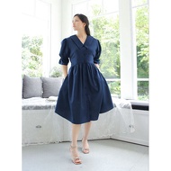 Dahye Cotton Dress in Navy Blue