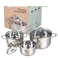 [Hàng chính hãng] Bộ 3 nồi inox đáy từ 3 lớp Greencook GCS06 dùng được trên mọi loại bếp, quai cách 