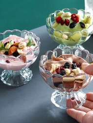 1個花瓣形狀透明玻璃冰淇淋杯,創意家庭用甜點奶茶杯子,適用於優格、沙拉、冰淇淋