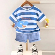 DBOX SUMMER SHARK DENIM SUIT FOR BOYS AGED 1-5 YEARS NEWEST STRIPED MOTIF SHORT SLEEVES