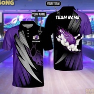 【FREE CUSTOM】3D Bowling Polo Shirts For Team BO0376 Bowling balls and pins with for men, casual stre
