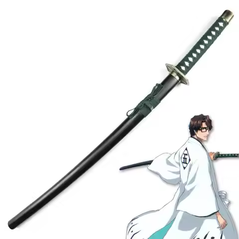 [Funny] 100cm Cosplay Anime Bleach Zanpakutou weapon Aizen Sousuke Kyoukasuigetsu Katana wooden Swor