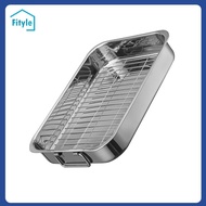 (Roy) Fityle Roasting Pan Stainless Steel Cooling Oil Leak Rectangle Oven Baking Mesh Tray Rack BBQ