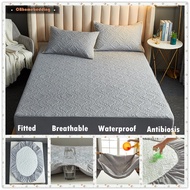 【Factory price】100% Cotton Waterproof Mattress Protector Single Qu Size Fitted Bedsheet Cadar Plain Color Mattress Cover