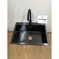 Black nano sink with 1 drawer 60x45, black electrostatic NANO sink faucet