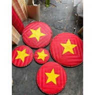 Set of 7 Bamboo Molds Painted with Red Flags and Yellow Stars - Decorative Molds for Vietnamese Nati