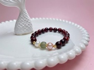 玉 天然淡水珍珠 檀香紫檀 彈力 手鏈