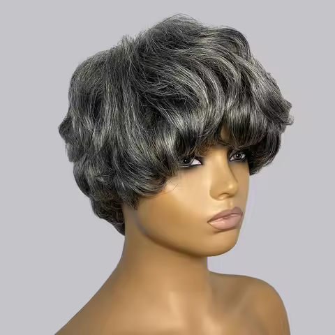 Pixie Cut Human Hair Wigs Gray #280 #SP430 #51 Short Wig Cheap Remy Human Hair for Women Full Machin