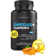 Livingood Daily Triple Omega 3 6 9 Supplement Plus Turmeric Curcumin, DHA & EPA, Fish Oil Supplement