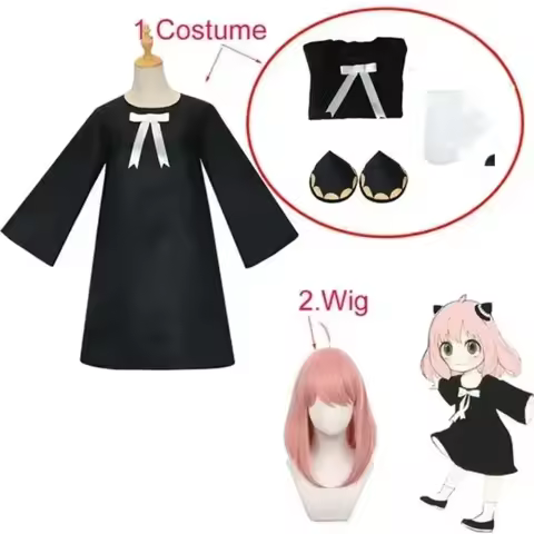 Anime Spy X Family Anya Fake Cosplay Costume Anya Fake Wig Adult Clothes Including Socks Horn Headwe