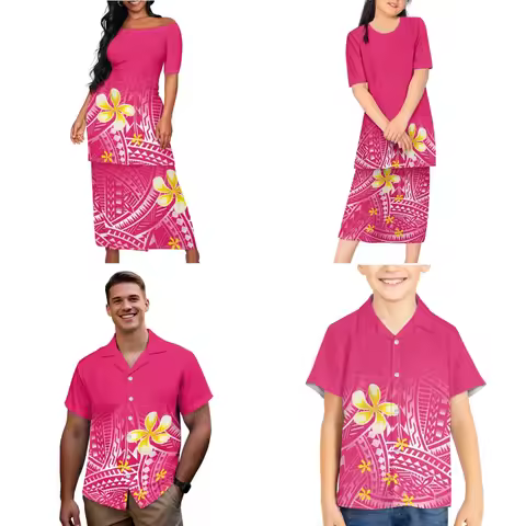 Pacific Island Art Design Father Shirt Mother Children Clothes Boy Girl Dress Customized Matching Fa