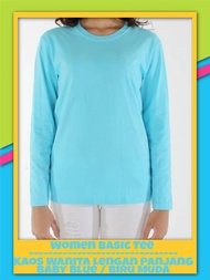 ( TERLARIS ) KAOS CEWEK LENGAN PANJANG - Kaos Polos Biru Muda Panjang Wanita Bahan 100% soft katun