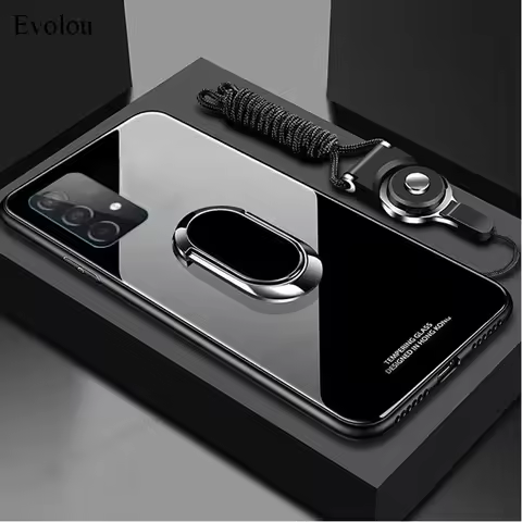 Tempered Glass Phone Case For Samsung Galaxy A52 A72 A12 A42 Capa Magnet Ring Holder Stand Cover For