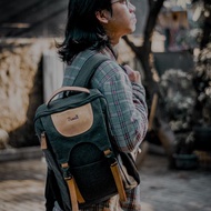 Pusiill/ Men's Backpack Genuine Leather Combination Backpack + Canvas/ Leather Backpack