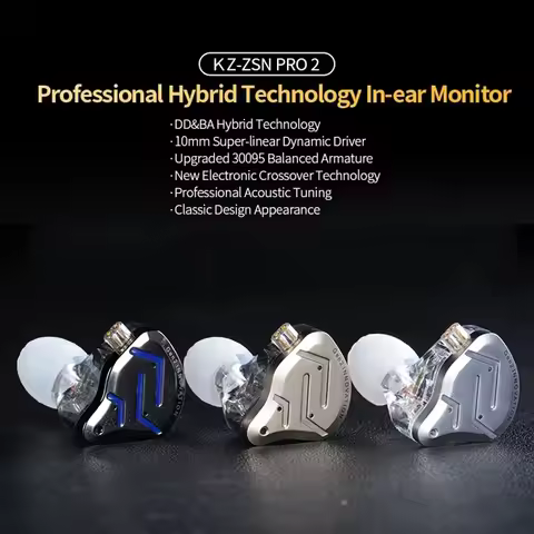KZ ZSN PRO 2 Wired Earphones 1BA+1DD In Ear Monitor Stage Live Earbuds HiFi Stereo Bass Music Sports