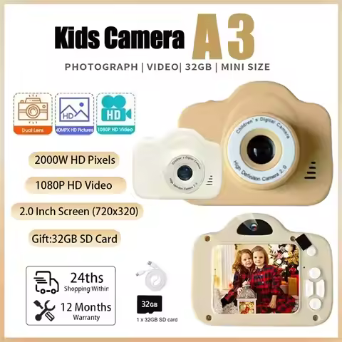 Kids Camera Digital Dual Camera HD 1080P Video Camera Toys Mini Cam Color Display Children Birthday 