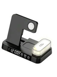 1入折疊式黑色無線充電鐘,rgb燈光,適用於iphone 13/12 Pro Max,apple Watch 7/6,airpods Pro,快速充電(註：無線充電功能不適用於三星手錶和其他品牌,僅適用於apple Watch)