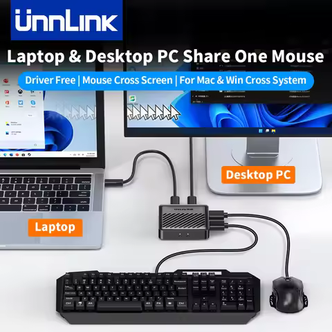 Unnlink USB KVM Switch, Two Computers Share One Mouse & Keyboard for Windows Mac Linux PC Laptop Fre