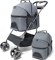 Pet Stroller Portable Cat Dog Cage Stroller Travel Folding Carrier with 2 Safety Tether & Storage Ba