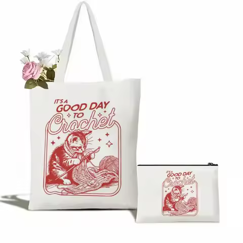 Its A Good Day To Crochet Cat Tote Bag Library Book Bag Booktrovert Tote Bag Book Lover Tote Bag Can