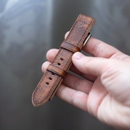 Vintage panerai aged distressed brutal brown leather pam watch strap vegetanned