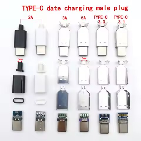 2sets USB 3.1 Type C 2.0 Male jack Charging Plug Welding Type USB-C adapter 3/4 in 1 2A/3A/5A large 