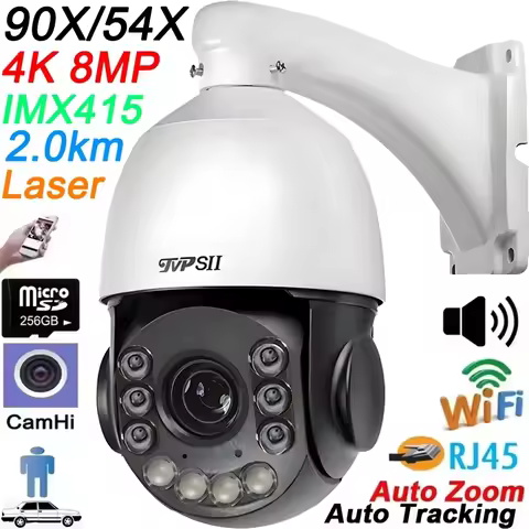 Max.512G Metal Laser Infrared Auto Tracking CamHi 8MP 4K 90X Zoom Audio 360° 2.4GHz 5.0GHz WIFI RJ45