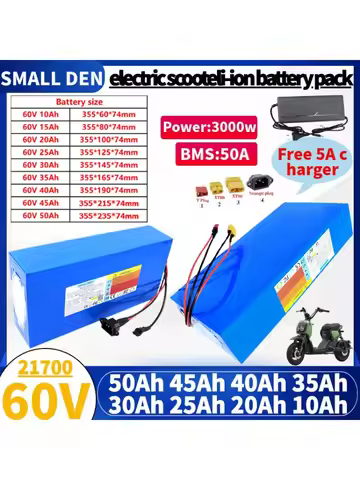 60V 10Ah 20Ah 30Ah 40Ah 50Ah 15Ah 21700 Lithium battery pack With 50A BMS 0-3000W For E-tools motorc