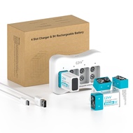 Rechargeable 9V Batteries - High-Performance Lithium-ion Battery 4 Pack with 4-Bay Speed Charger - L