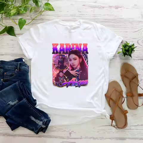 Retro-Inspired Aespa Karina T-Shirt Perfect for Women K-pop Fans Aespa Shirt Kpop T-shirt Kpop Merch