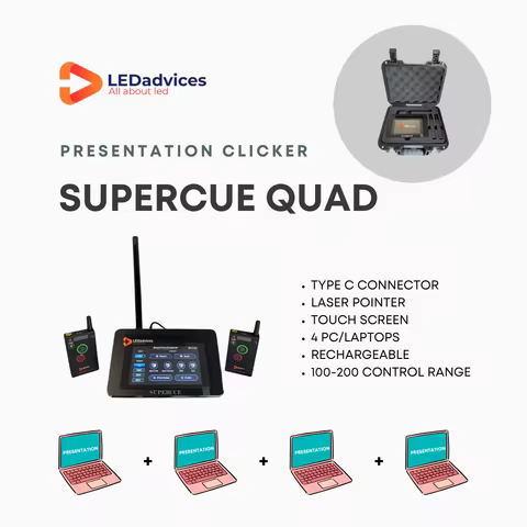 SuperCue Quad 100m / 330ft Intelligent PPT Clicker Smart Powerpoint Slide Changer Perfect Cue TPYE-C